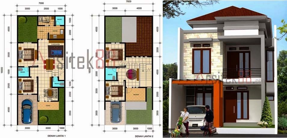 14 contoh gambar denah  rumah  minimalis 2  lantai  3D ukuran 