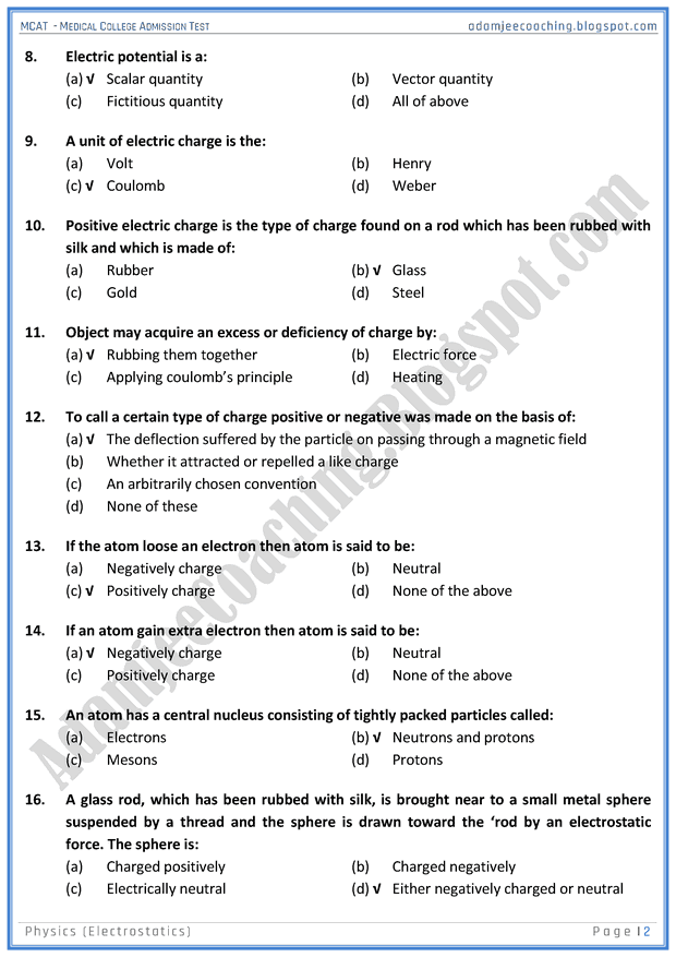 mcat-physics-electrostatics-mcqs-for-medical-entry-test