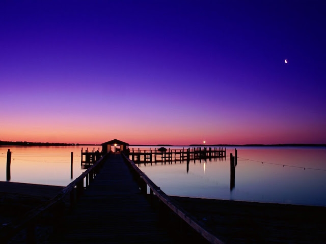 Lake with blue sky at sunset