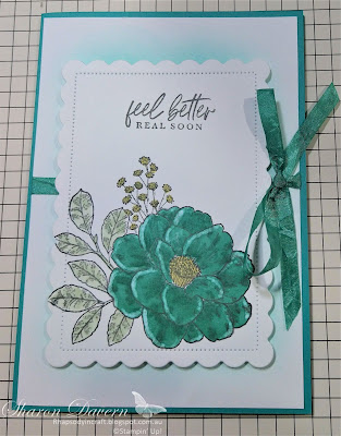 Rhapsody in craft, #rhapsodyincraft, Cottage Rose, Bermuda Bay, #colourcreationsbloghop,Scalloped Contour Dies, Blending Brushes, Polished Dots, Stampin' Blends, Get Well Card, Stampin' Up!