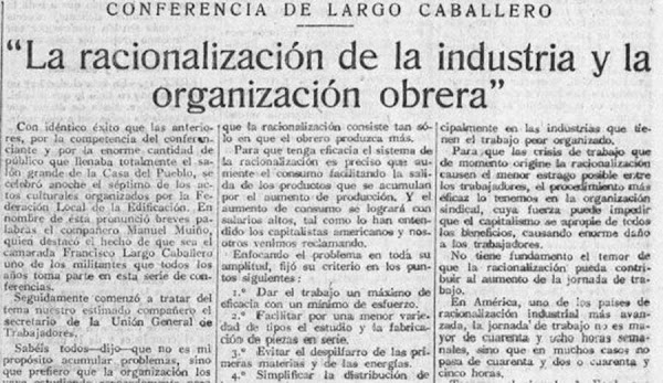 Francisco Largo Caballero y la racionalización del trabajo