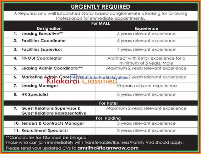 Urgent Job Opportunitied for Qatar