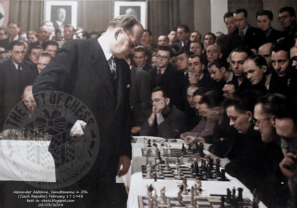 Zlín (Czech Republic) Chess Club, Alexander Alekhine giving a simultaneous display in Zlín, February 17 1943.