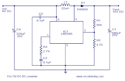 6 to 15 Volt DC Converter Circuit Schematic Diagram