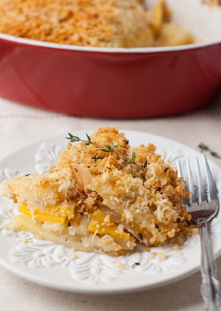 Butternut Squash, Apple, and Potato Gratin with Cheddar Crumb Topping