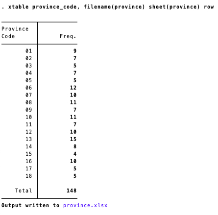 xtable result in Stata 16