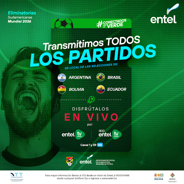 ENTEL transmitira todos los partidos de local Bolivia, Argentina, Brasil y Ecuador