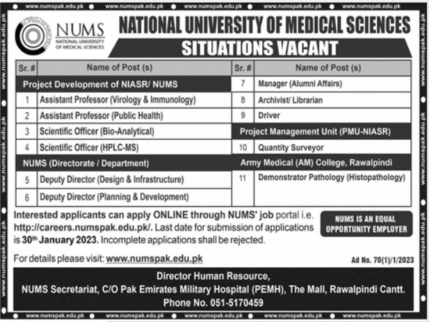 National University of Medical Science Jobs 2023 Rawalpindi