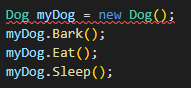 Using Inheritance with C# Code Example Code Example of Animal Dog in Program Console App