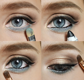 Maquillaje de Ojos con Tono Dorado y Celeste por maquillajebellezamujer.blogspot.com