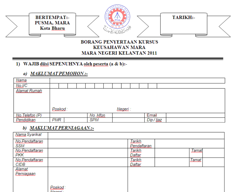 CINTA & BAHAGIA HIDUPKU: BORANG PERMOHONAN KURSUS MARA