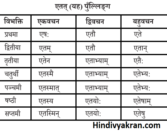 एतत् शब्द रूप पुल्लिंग संस्कृत में – Etat Shabd Roop Pulling In Sanskrit