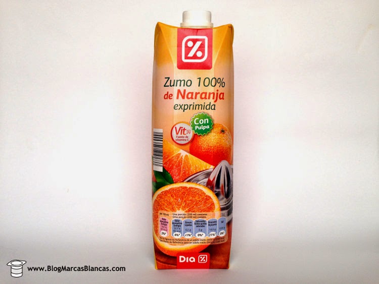 Zumo 100% de naranja exprimida con pulpa DIA.
