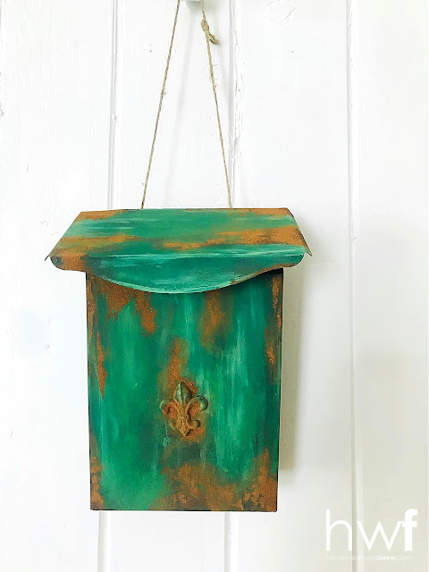 decorating,vintage style,farmhouse style,thrifted,colorful home,diy decorating,up-cycling,spring,re-purposing,DIY,painting,vintage,tutorial,re-purposed,faux rusty metal paint finish,paint tricks,faux finish,faux rust paint effects.