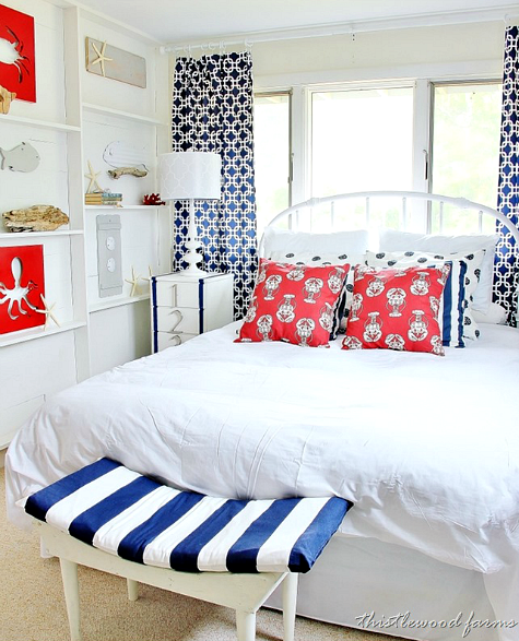 Nautical Bedroom with DIY Ledge Shelf Accent Wall 