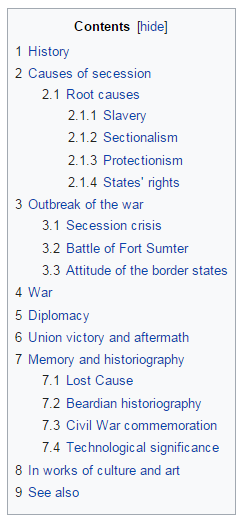 Table Of Contents of a wikipedia page