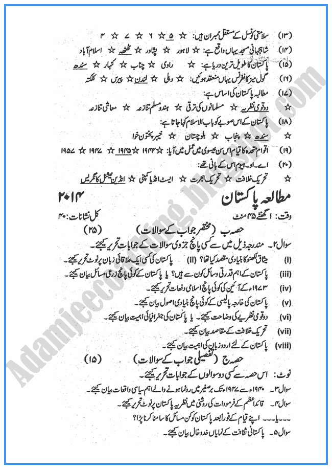 Pakistan-Studies-urdu-2014-past-year-paper-class-XII