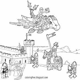 Clipart Middle Ages dragon attack medieval coloring pages kids Lego castle drawing knight pictures