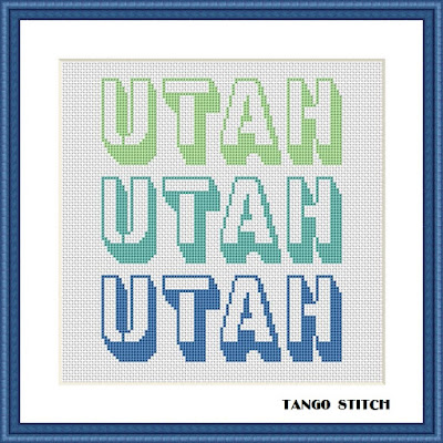 Utah blue green typography lettering cross stitch pattern