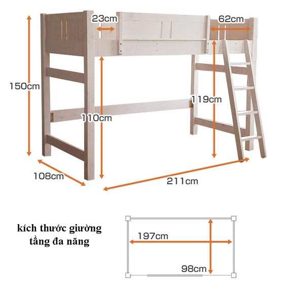 kích thước giường tầng đa năng