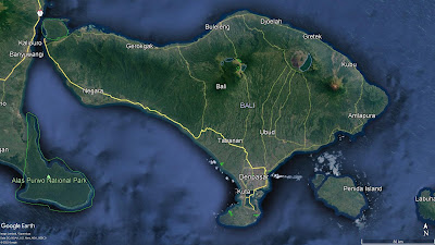 The map of Bali shown on Google Map