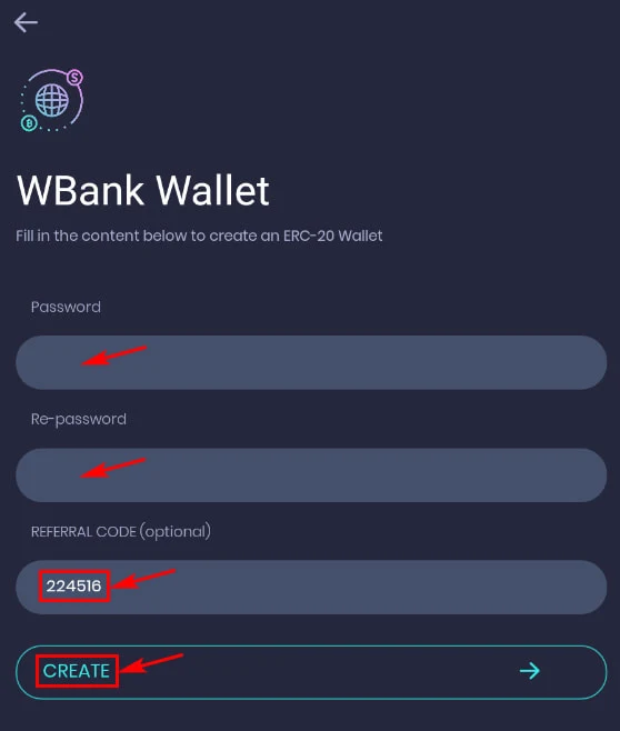 Регистрация в WBank Wallet 2