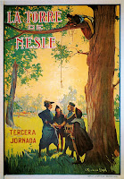 LA TORRE DE NESLE, TERCERA JORNADA. Cartel de España. Autor: Carlos Ruano Llopis. Imprenta: Imp. LIt. J. Ortega, Valencia. LA TORRE DE NESLE. La tour de Nesle. 1909. Francia. Dirección: Albert Capellani. Reparto: Henry Krauss, René Alexandre, Andrée Megard, Andrée Pascal, Paul Capellani.