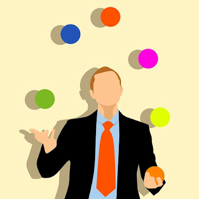 illustrated business dude in suit juggling