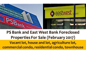 Are you looking for a new property this year? You may want to consider buying a foreclosed properties or bank-owned properties. Foreclosed properties are often discounted in prices. The following "properties for sale" are taken from PS Bank and EastWest Bank website. This includes residential, agricultural lots, house and lots, condominium properties, townhouse, and many other. If you are lucky enough, you may be able to purchase a house or any property at a lower than a market value price.