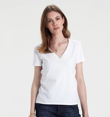 YUNION T white classic deep relaxed v neck t shirt