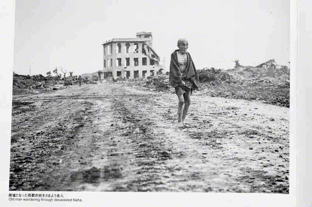 B&W image, war, old man walking,Okinawa 1945