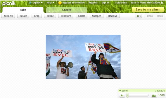 Picnik's rich editing tools are now integrated into Picasa Web Albums 