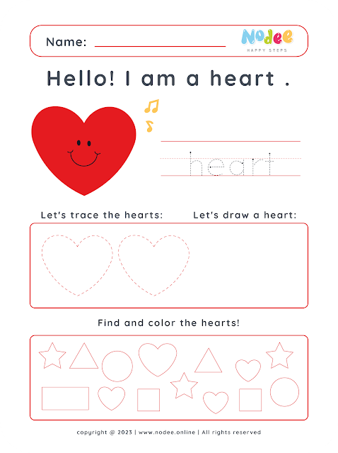 Learning Shapes for kids - Heart worksheet