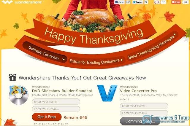 Offre promotionnelle : Wondershare Slideshow Builder Standard gratuit (spécial Thanksgiving 2012)  !