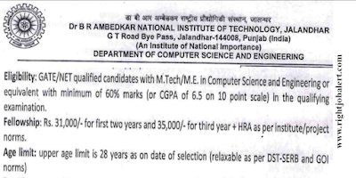 ME M.Tech Computer Science Engineering Jobs in National Institute of Technology, Jalandhar