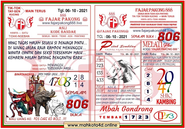 Syair Prediksi Jitu Fajar Pakong 888 Rabu, 06 - Oktober - 2021