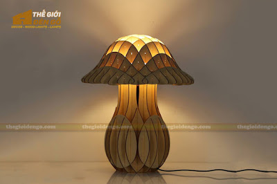 Thế Giới Đèn Gỗ - Đèn gỗ trang trí để bàn cây nấm TGDG-10