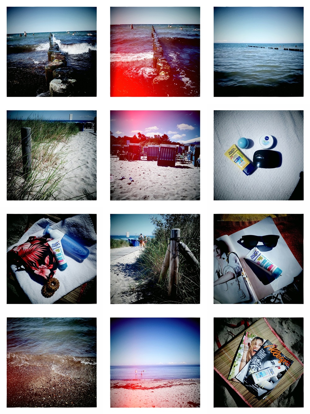 Some more photos in style of old Polaroid Snap Instant photos of warnemuende and beach, beachimpressions