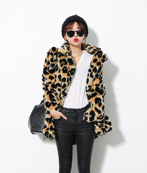 Chic Leopard Print Faux Fur Jacket
