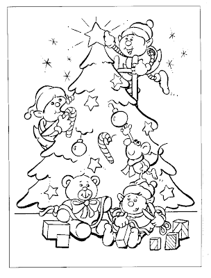 Dwarfs Christmas Tree Decorating Coloring Page