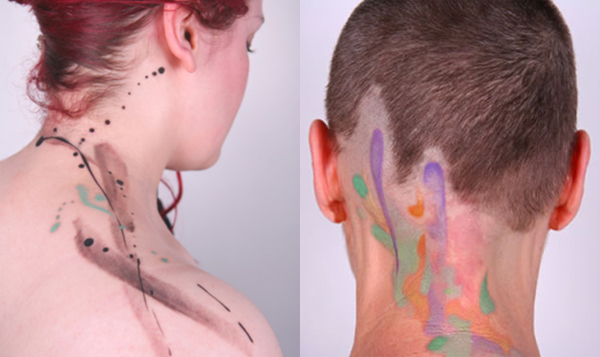 Amanda Wachob painted abstract tattoos left abstract neck right 
