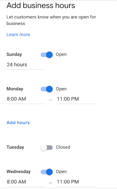 Add working hours in Google business profile