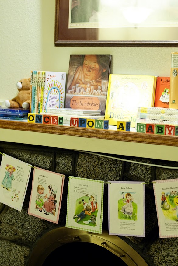 Storybook Themed Baby Shower Decorations / Storybook Baby Shower - Project Nursery - Ask all guests to bring along a favorite book for the nursery with a personal message to baby inside.