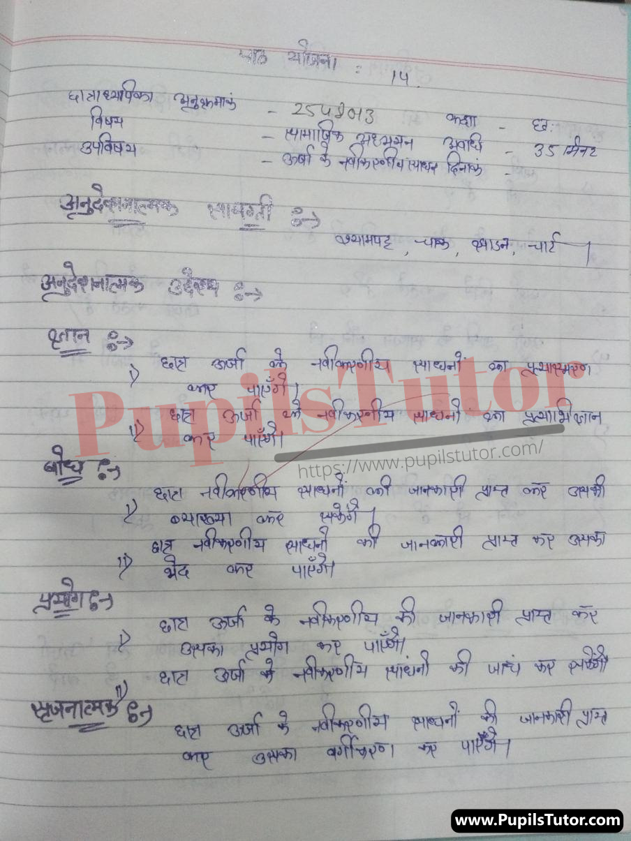 Urja Ka Navikarniya Sadhan Lesson Plan | Renewable Energy Sources Lesson Plan In Hindi For Class 12 – (Page And Image Number 1) – Pupils Tutor