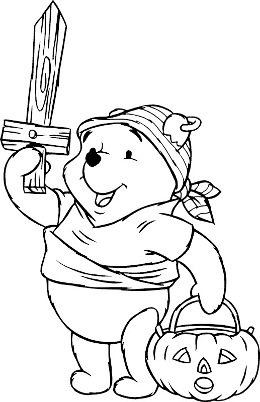 Pooh Pirate Costume of Halloween Day Coloring Pages title=