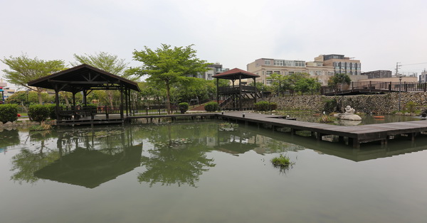 台中后里|后里四號公園|水池搭配親水步道和古色古香的涼亭|充滿詩情畫意