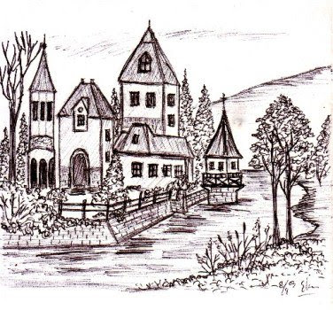 Landscape ballpoint drawing