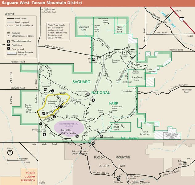 mappa saguaro national park ovest