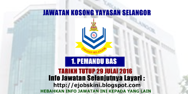 Jawatan Kosong Yayasan Selangor - 29 Julai 2016