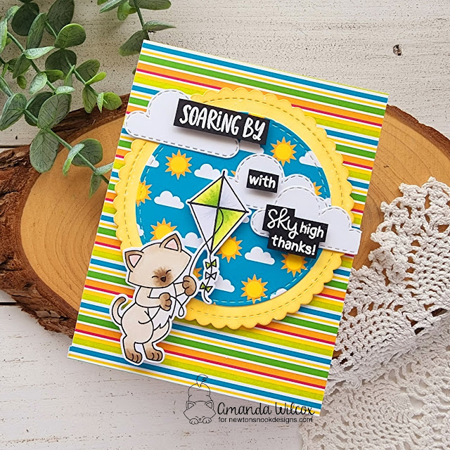 Cat Kite Thank You Card by Amanda Wilcox | Newton’s Kite Stamp Set,Summertime Paper Pad, Sky Scene Builder Die Set and Oval Frames Die Set by Newton’s Nook Designs #newtonsnook